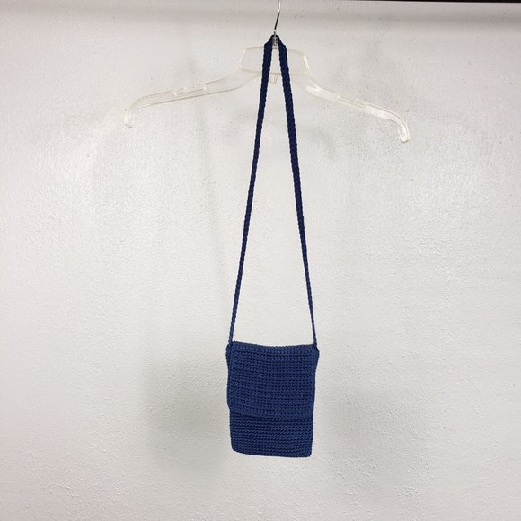 Women's Blue Knit Braided Lined Cell ID Purse Crossbody Shoulder Bag - Picture 2 of 10